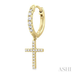 1/3 ctw Petite Cross Round Cut Diamond Fashion Huggies in 10K Yellow Gold