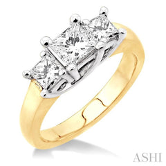 2 Ctw 3 Stone Princess Cut Diamond Ring in 14K Yellow and White Gold