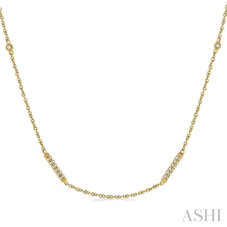 1/2 ctw Bar and Circular Mount Round Cut Diamond Station Necklace in 14K Yellow Gold