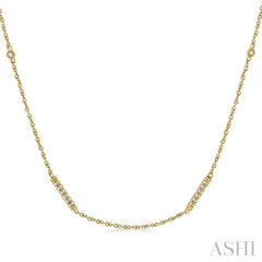 1/2 ctw Bar and Circular Mount Round Cut Diamond Station Necklace in 14K Yellow Gold