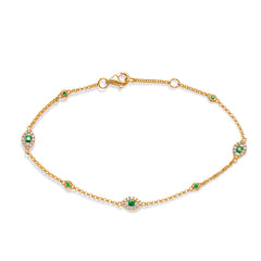 14 KT Emerald Shape Yellow Gold Emerald & Diamond Bracelet