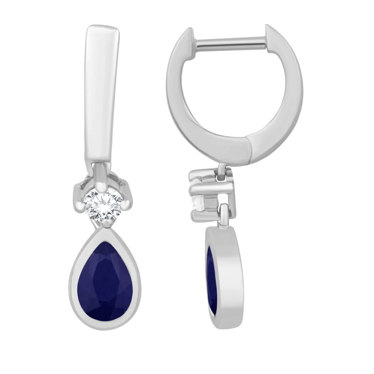 14 KT Rounds Shape White Gold Diamond & Saphire  Earring