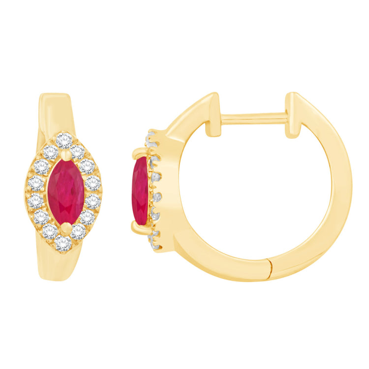 14 KT Rounds Shape Yellow Gold Diamond & Ruby Earring