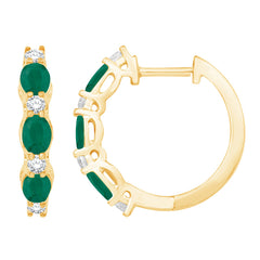 14 KT Emerald Shape Yellow Gold Diamond & Emerald Earring