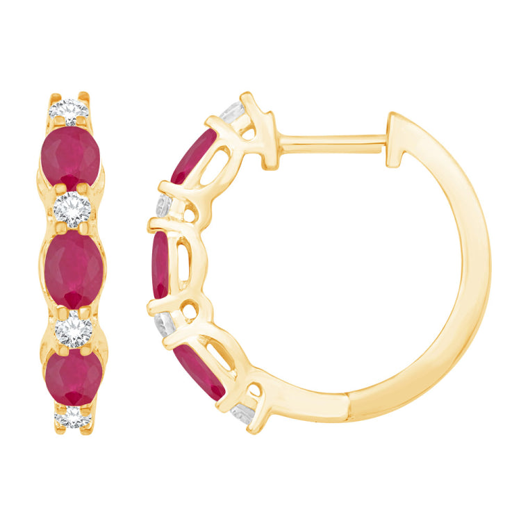 14 KT Rounds Shape Yellow Gold Diamond & Ruby Earring