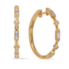 14 KT Baguette Shape Yellow Gold Diamond Earring