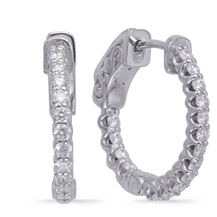 14 KT Rounds Shape White Gold .75 Inch Securehinge Hoops