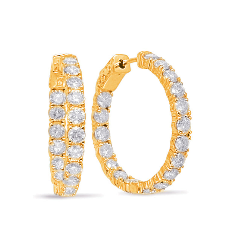 14 KT Rounds Shape Yellow Gold Hoop Earring 4 Prongs