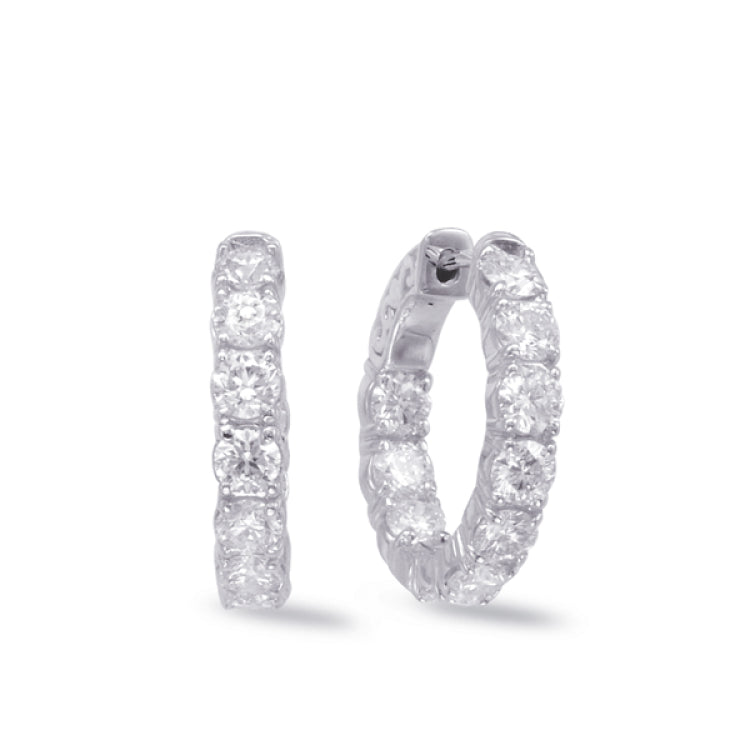 14 KT Rounds Shape White Gold Hoop Earring 4 Prongs