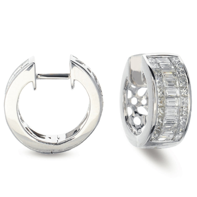 14 KT Baguette Shape White Gold Diamond Earring
