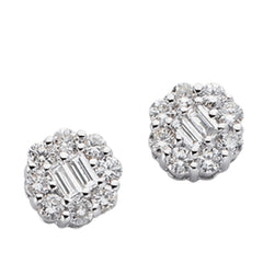 14 KT Baguette Shape White Gold Diamond Earring
