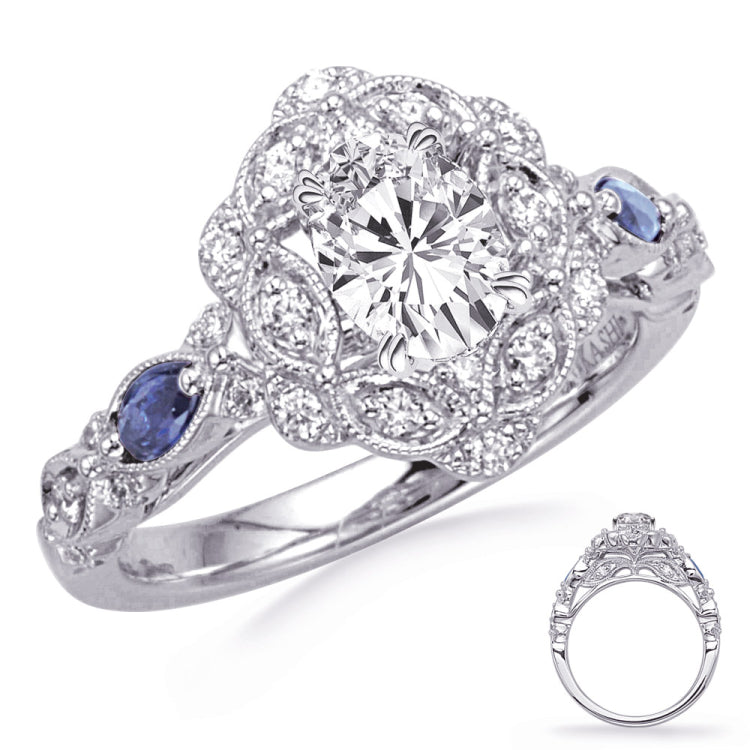 14 KT Rounds Shape White Gold Sapphire & Diamond Eng Ring