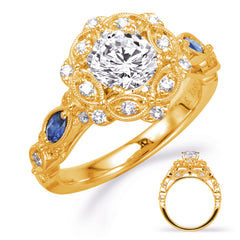14 KT Rounds Shape Yellow Gold Sapp & Dia Engagement Ring