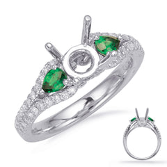 14 KT Emerald Shape White Gold Emerald & Diamond Ring