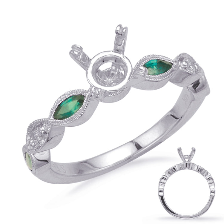 14 KT Emerald Shape White Gold Emd & Dia Engagement Ring