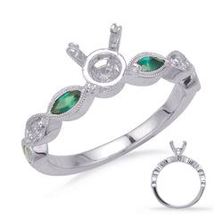 14 KT Emerald Shape White Gold Emd & Dia Engagement Ring