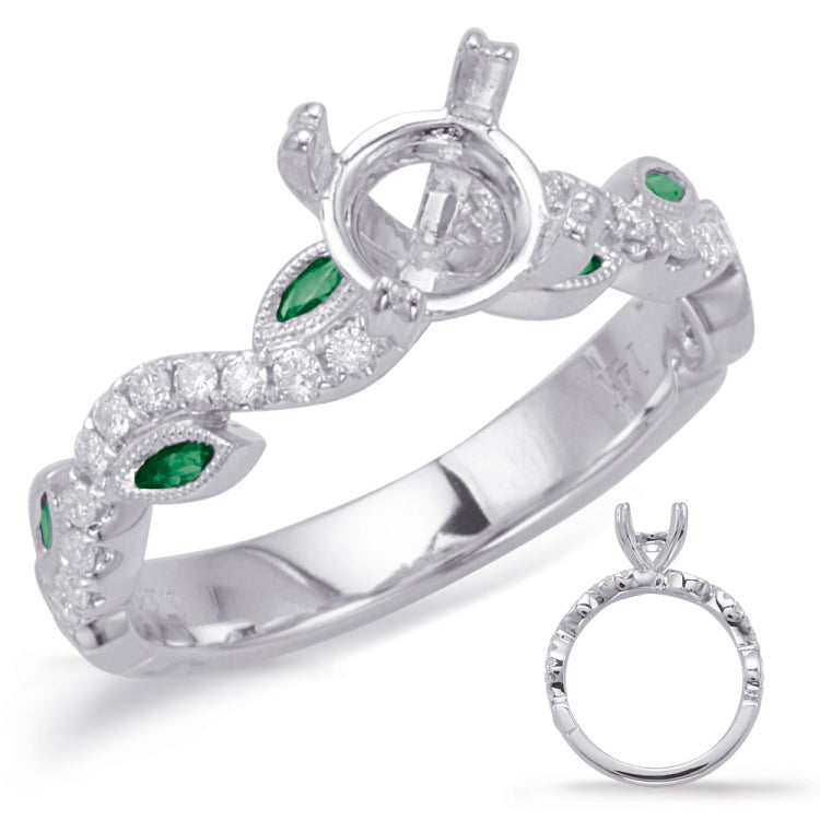14 KT Emerald Shape White Gold & Emerald Engagement Ring
