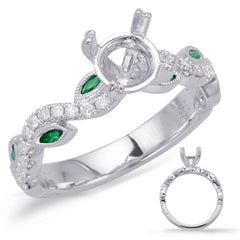 14 KT Emerald Shape White Gold & Emerald Engagement Ring
