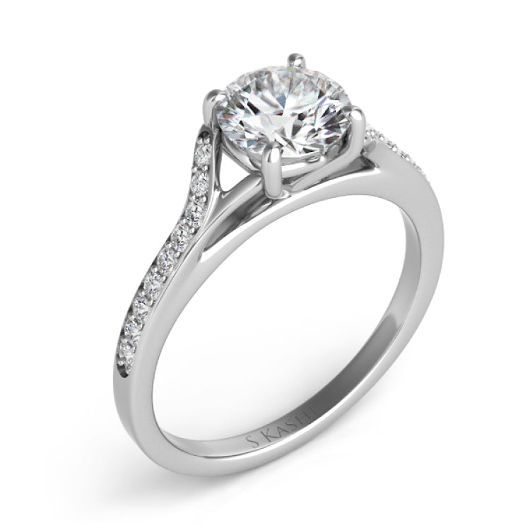 14 KT Rounds Shape White Gold Pave Engagement Ring