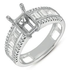 14 KT Baguette Shape White Gold Pave Engagement Ring