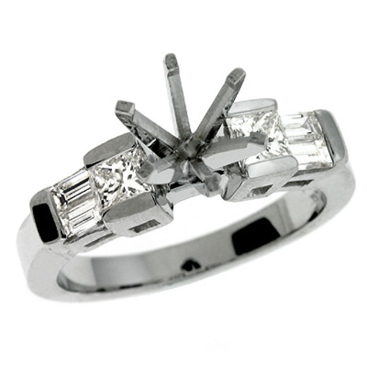 14 KT Baguette Shape White Gold Engagement Ring