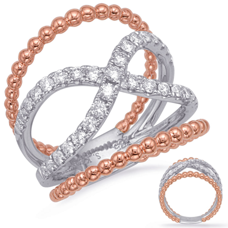 14 KT Rounds Shape Rose & White Gold Diamond Fashion Ring