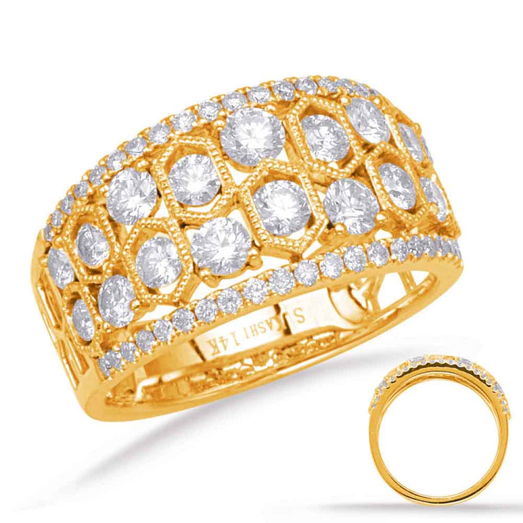 14 KT Rounds Shape Yellow Gold Diamond Fashion Ring