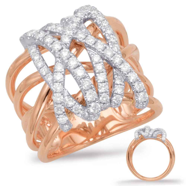 14 KT Rounds Shape Rose & White Gold Diamond Fashion Ring