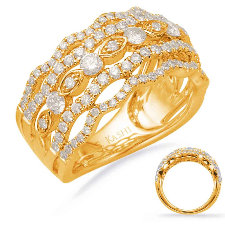 14 KT Rounds Shape Yellow Gold Diamond Fashion Ring