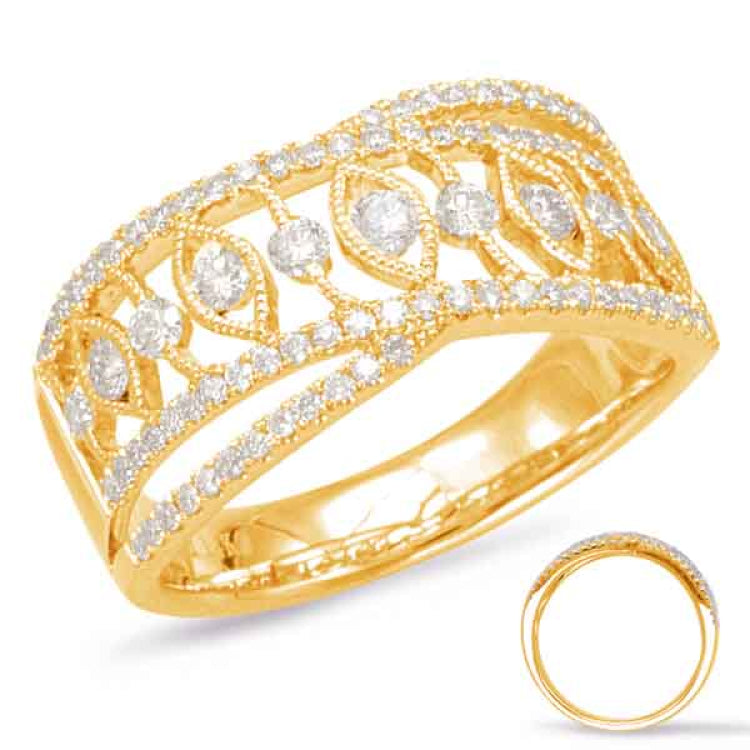 14 KT Rounds Shape Yellow Gold Diamond Fashion Ring