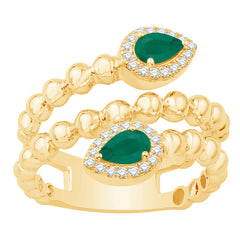14 KT Emerald Shape Yellow Gold Emerald & Diamond Ring