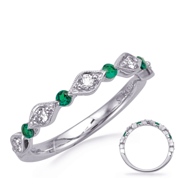 14 KT Emerald Shape White Gold Emerald  & Diamond Ring