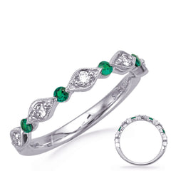 14 KT Emerald Shape White Gold Emerald  & Diamond Ring