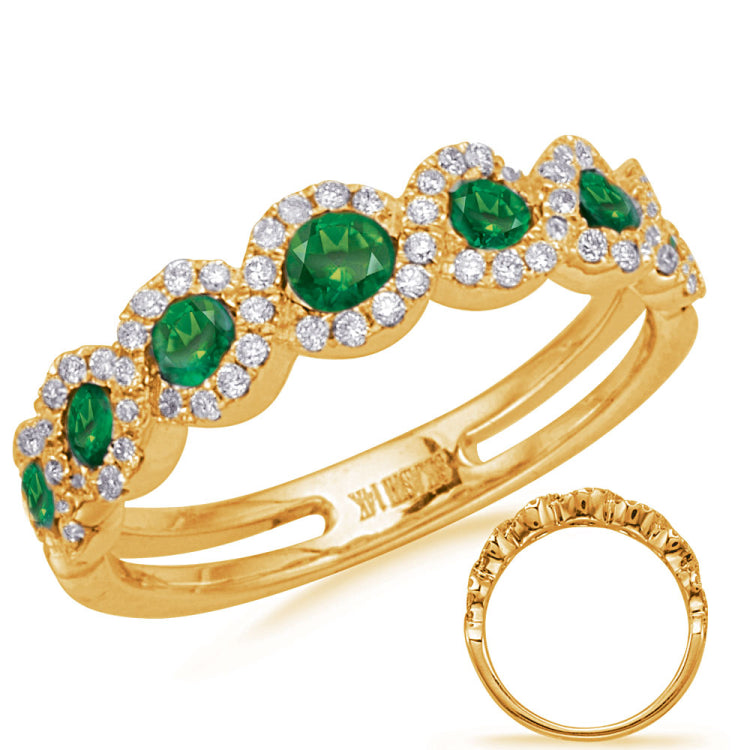14 KT Emerald Shape Yellow Gold Emerald & Diamond Ring