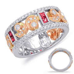 14 KT Rounds Shape Rose & White Gold Ruby & Diamond Ring