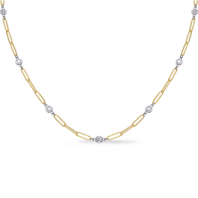 14 KT Rounds Shape Yellow & White Gold Diamond Necklace