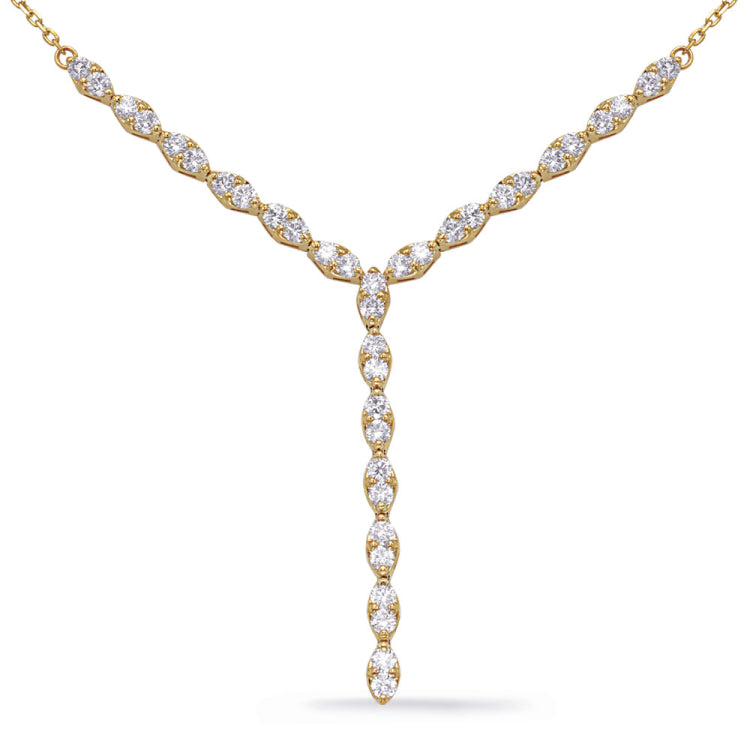 14 KT Rounds Shape Yellow Gold Diamond Necklace