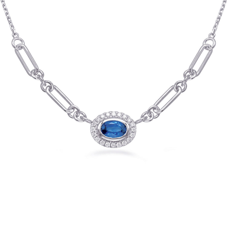 14 KT Rounds Shape White Gold Diamond & Sapphire Necklace
