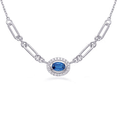 14 KT Rounds Shape White Gold Diamond & Sapphire Necklace