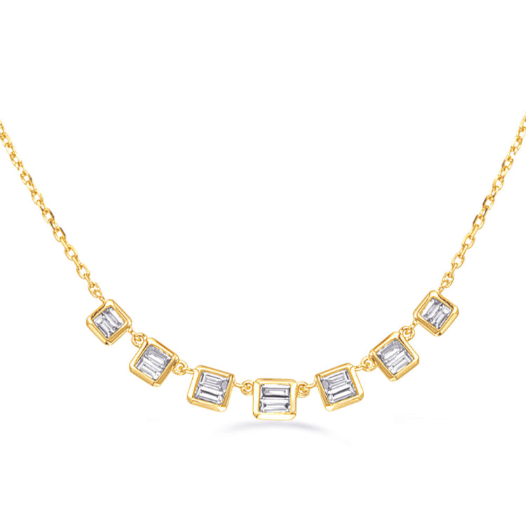 14 KT Baguette Shape Yellow Gold Diamond Necklace
