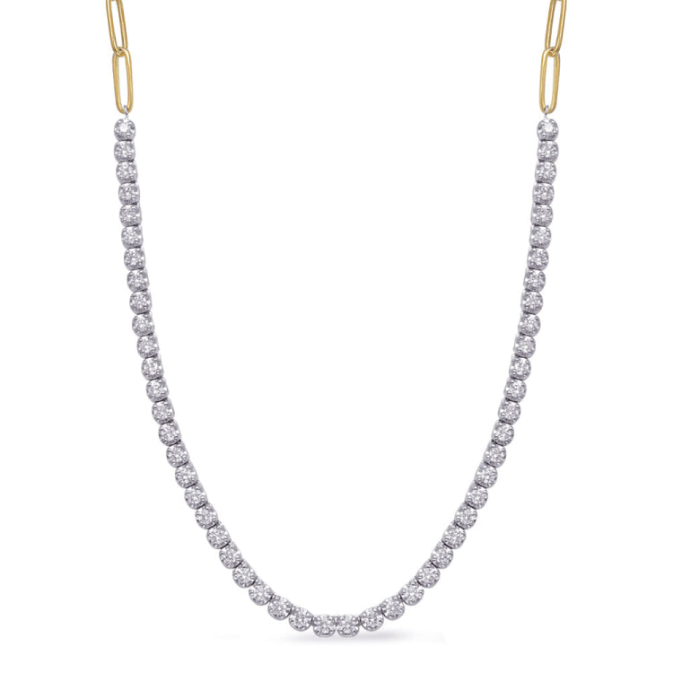 14 KT Rounds Shape Yellow & White Gold Diamond Necklace