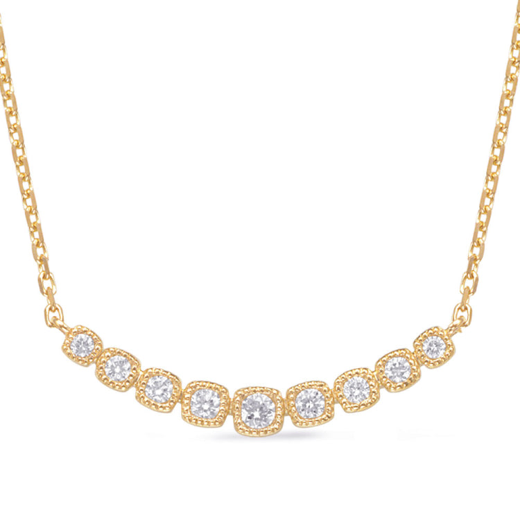 14 KT Rounds Shape Yellow Gold Diamond Necklace