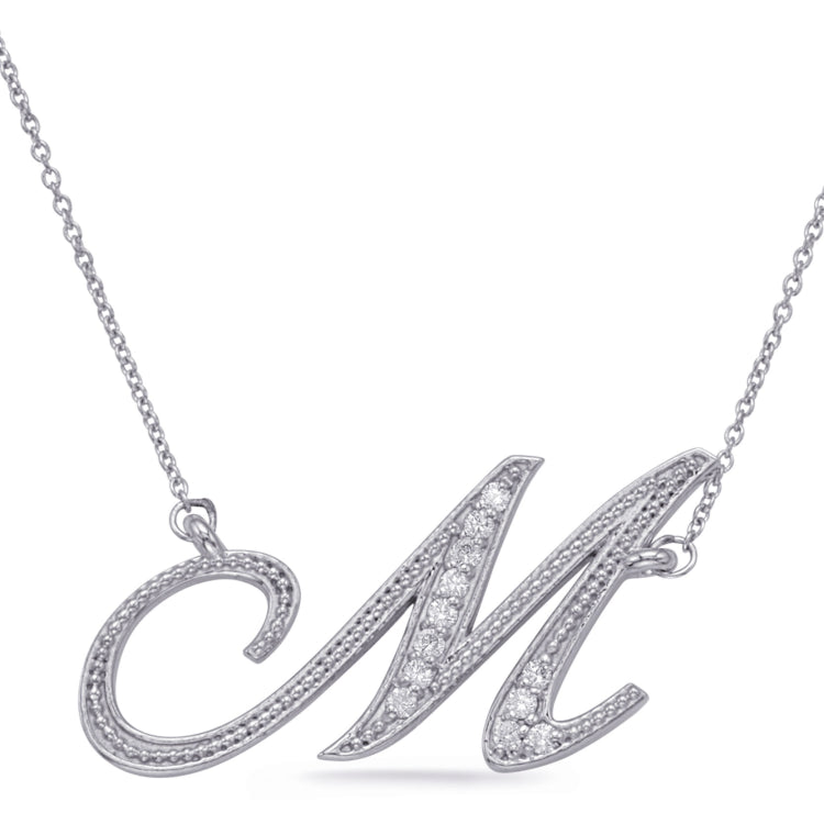 14 KT Rounds Shape White Gold Diamond Initial M Pendant