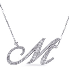 14 KT Rounds Shape White Gold Diamond Initial M Pendant