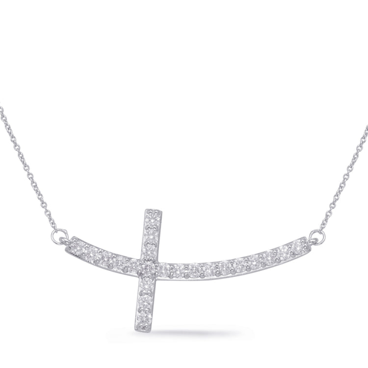 14 KT Rounds Shape White Gold Diamond Cross Necklace