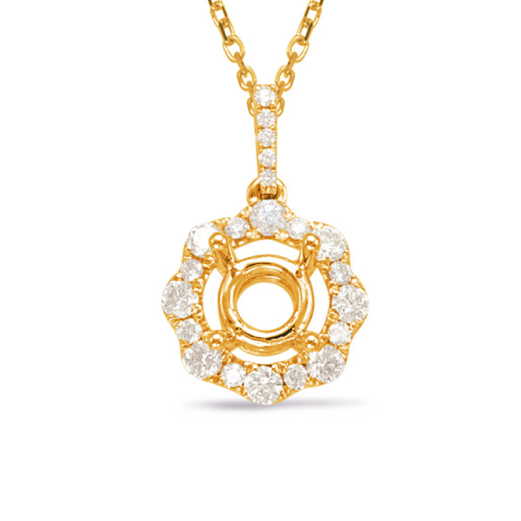 14 KT Rounds Shape Diamond Pendant For 0.35ct Round Center