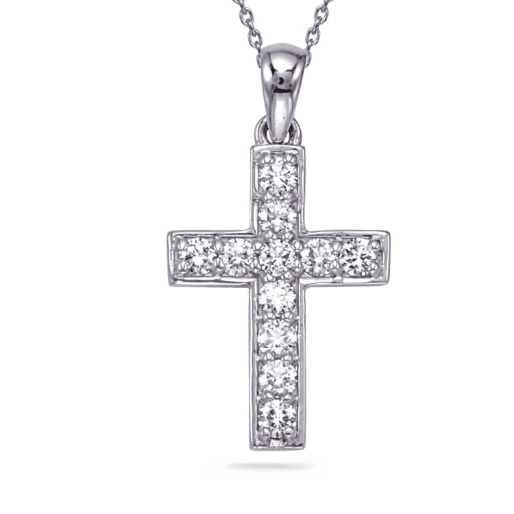 14 KT Rounds Shape White Gold Diamond Cross Pendant