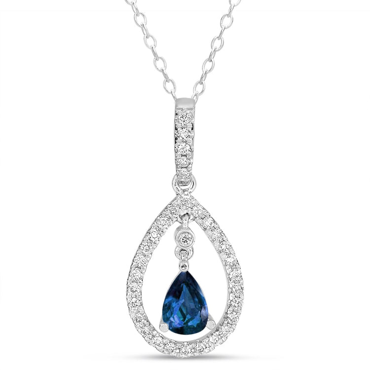 14 KT Rounds Shape White Gold Sapphire & Diamond Pendant