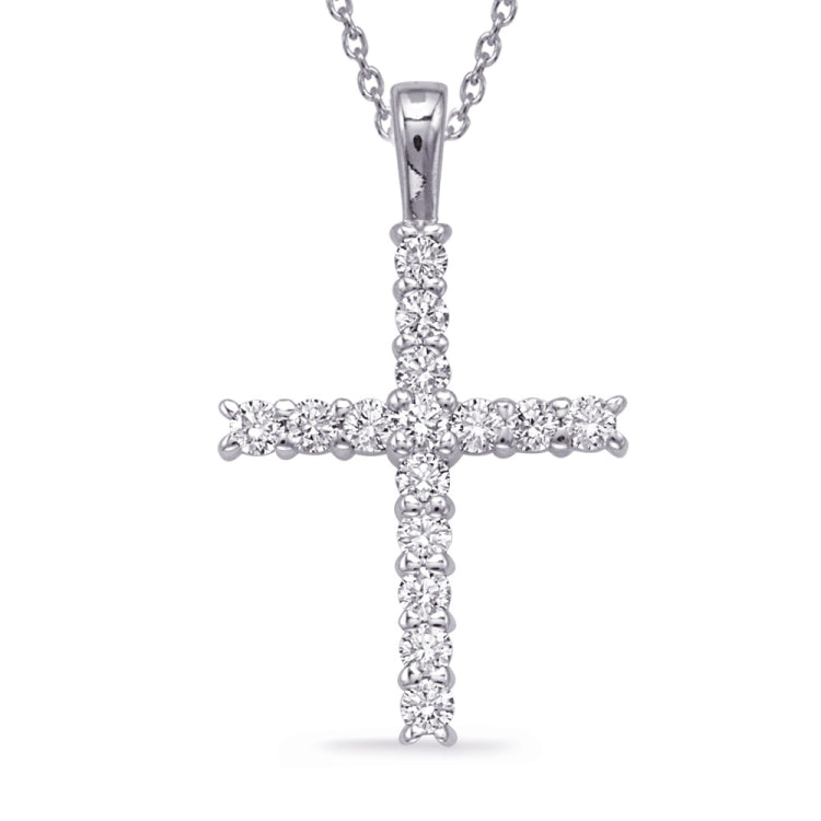 14 KT Rounds Shape White Gold Diamond Cross Pendat