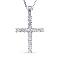 14 KT Rounds Shape White Gold Diamond Cross Pendat